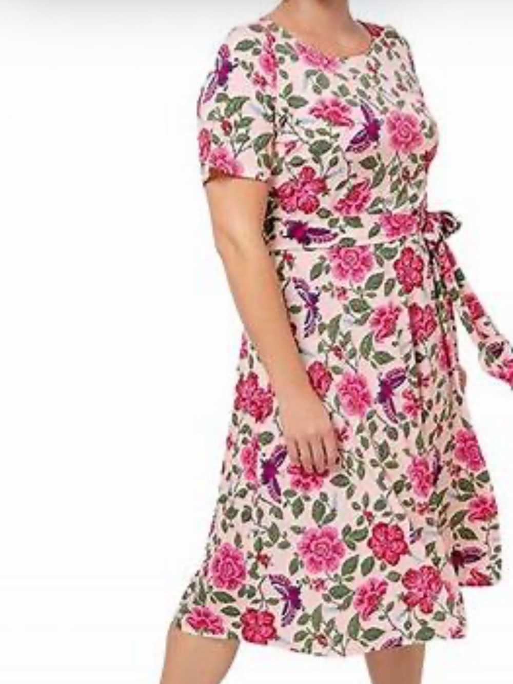Leota Pink Floral Tie-Waist Fit-and-Flare Dress
